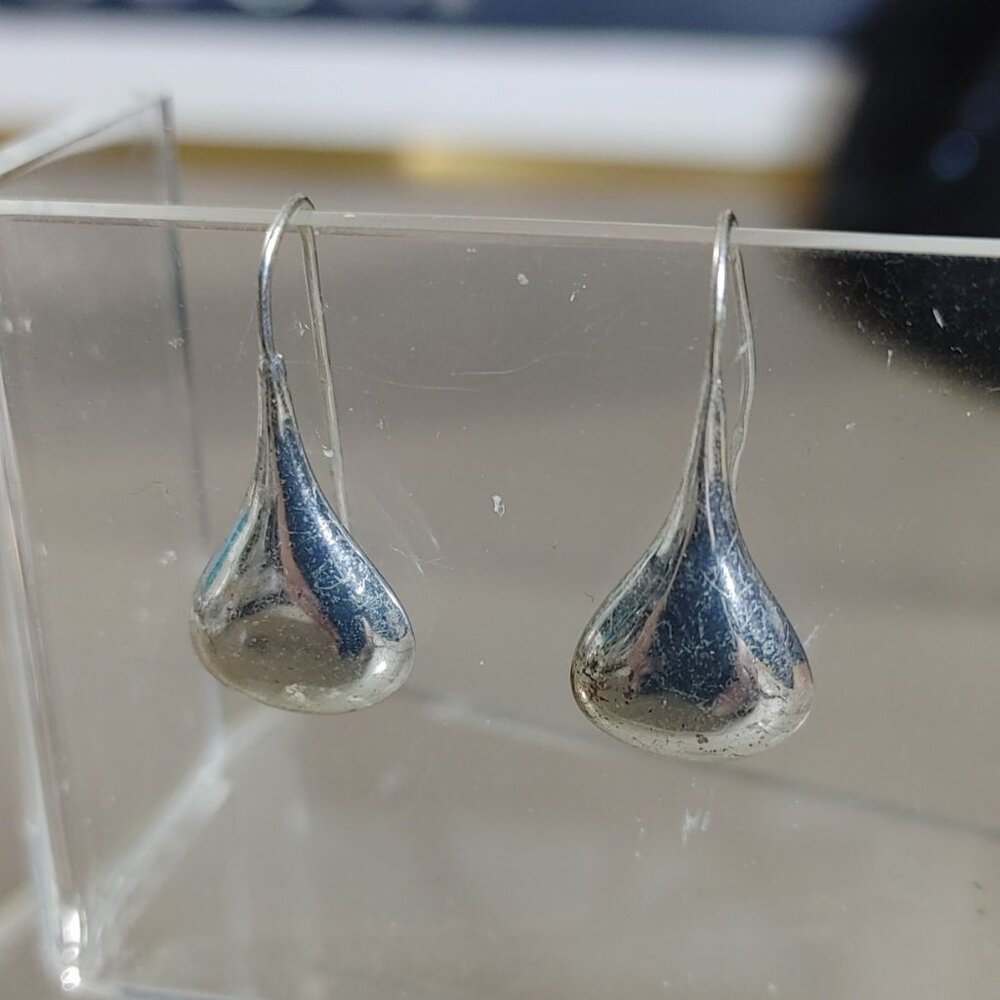 Classic Sterling Silver Earrings Teardrop Dangle Long Fishhook Vintage 1 Inch